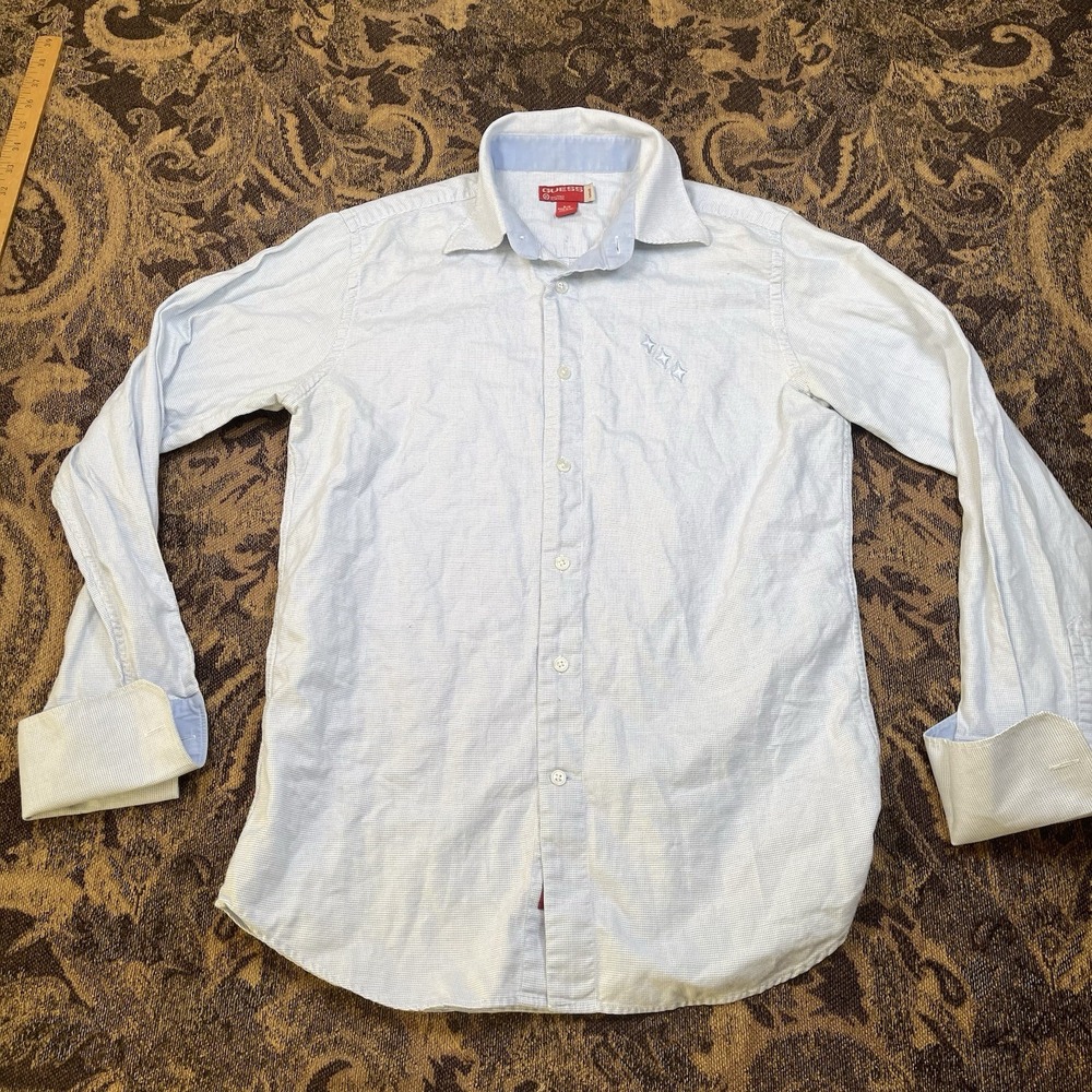 Vtg Y2K Guess Long Sleeve Button Up Shirt Mens Size Small Light Blue Diamonds